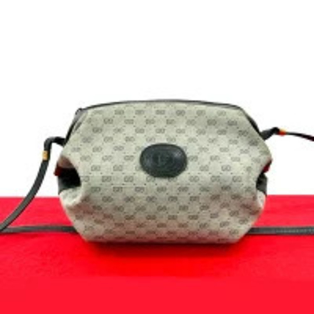 Gucci GG Canvas Messenger Shoulder Bag Leather Navy Blue